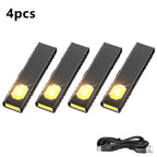 Mini Luz de Clip COB Recarregável, com Luz Vermelha Intermitente