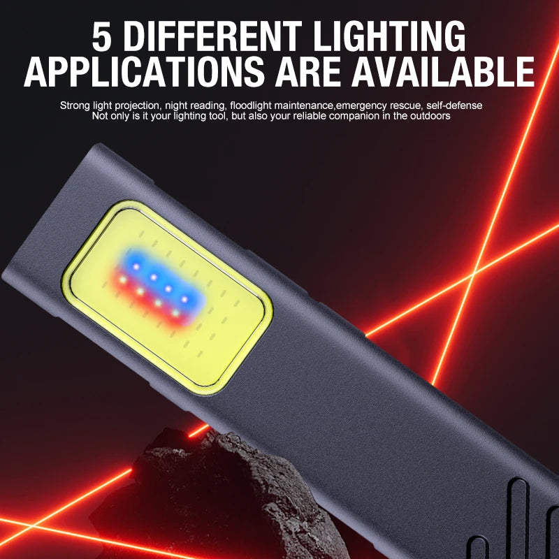 Mini Luz de Clip COB Recarregável, com Luz Vermelha Intermitente