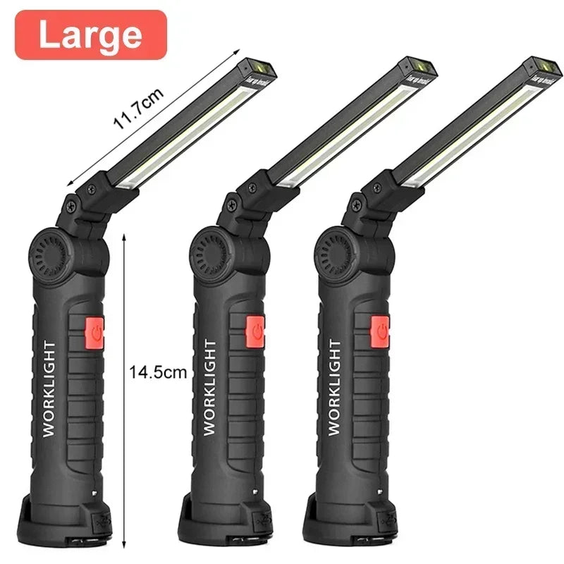 Luz de Trabalho COB Dobrável, com Íman e Gancho, Recarregável