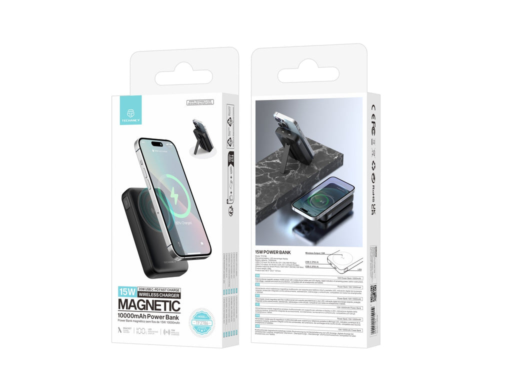 Powerbank Magnético Techancy TF2786 10 000 mAh com Suporte – Preto