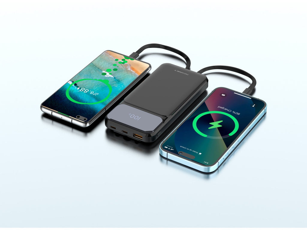 Powerbank Techancy TF2782 10 000 mAh 22,5 W com Cabos Integrados – Preto