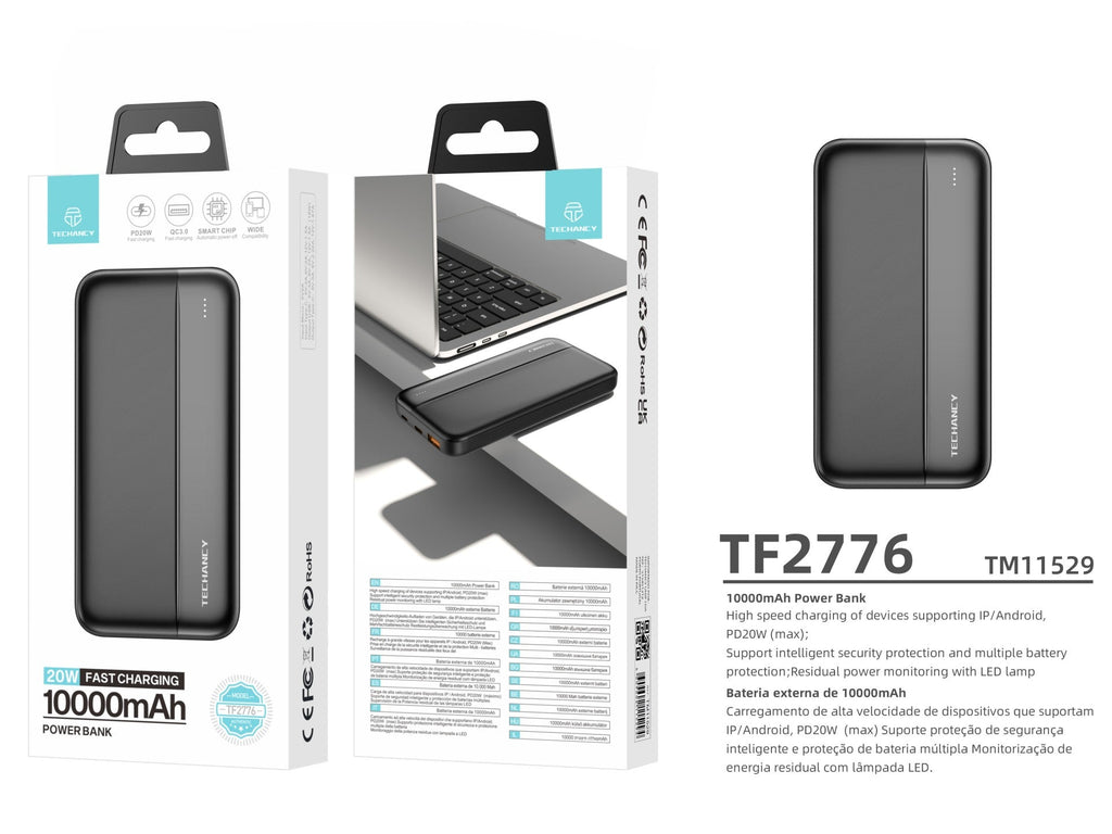 Powerbank Techancy TF2776 10 000 mAh PD 20 W – Preto