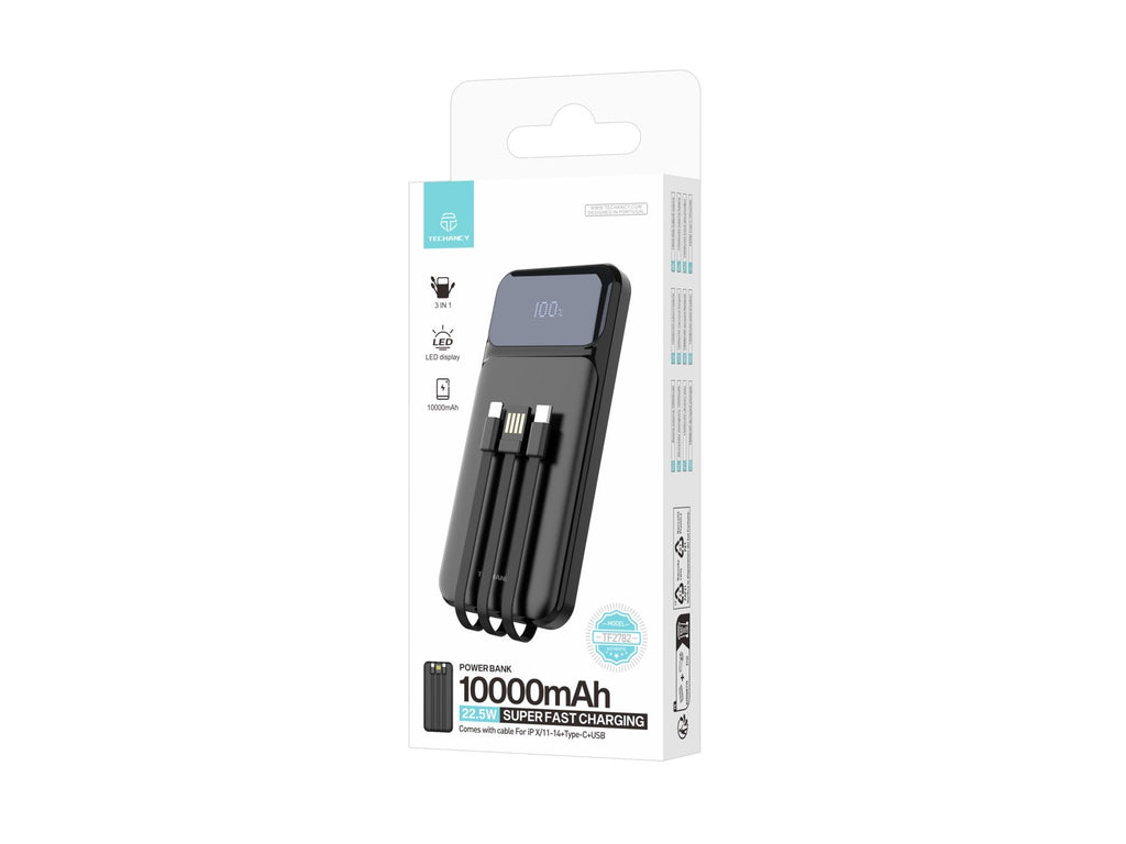 Powerbank Techancy TF2782 10 000 mAh 22,5 W com Cabos Integrados – Preto